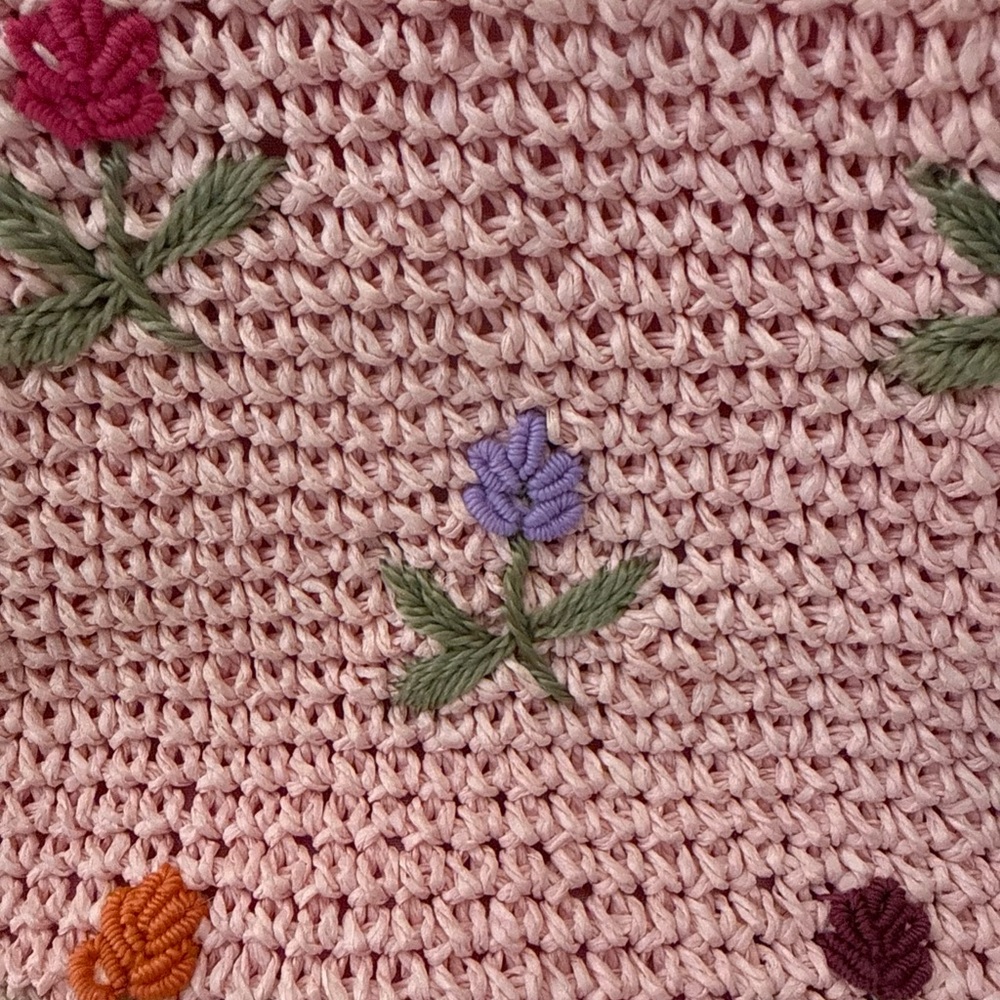 Charter club Pink straw Crochet Tote Bag with Floral Embroidery - Picture 3 of 7